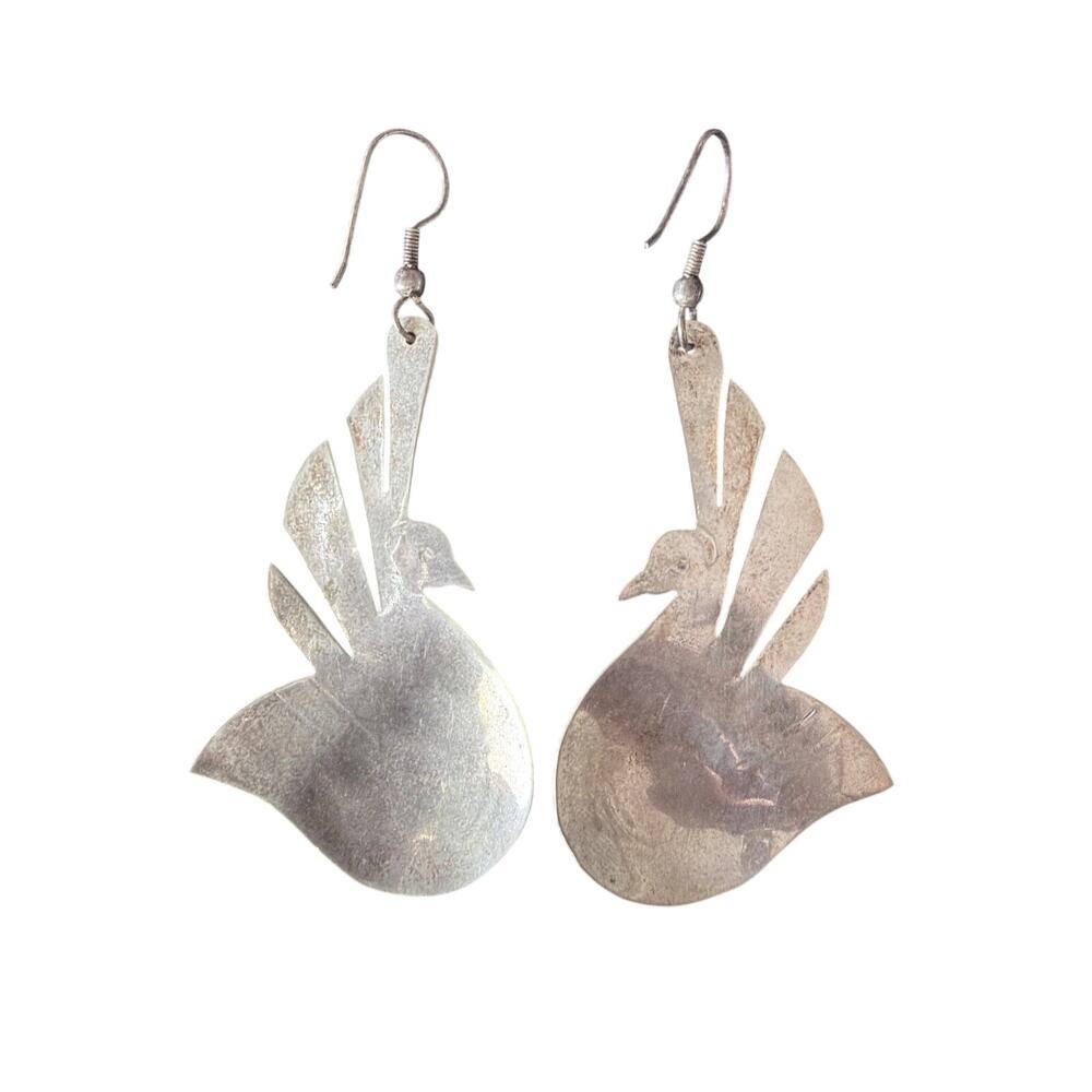 vintage silver tone dove bird southwest shepherds hook earrings whimsical - Picture 5 of 6